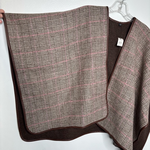NWT Talbots GLEN PLAID RUANA XS/S Brown Beige Wool Blend Quiet Luxury. - Picture 8 of 11
